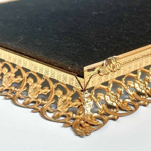 Vintage Gold Ornate Filigree Vanity Mirror Tray with Floral Border - Picture 9 of 15